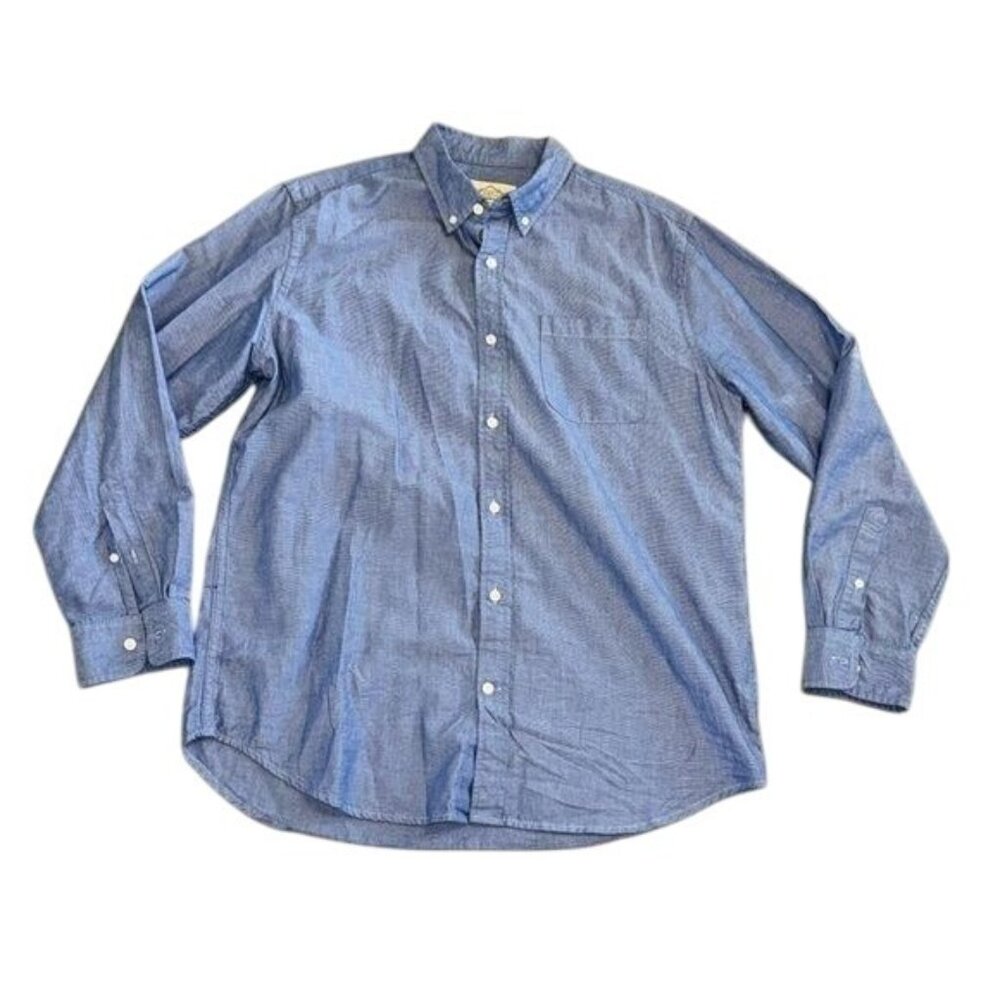 St Johns Bay Blue Button-Up Long Sleeve Shirt Comfort Stretch L 100% Cotton Mens